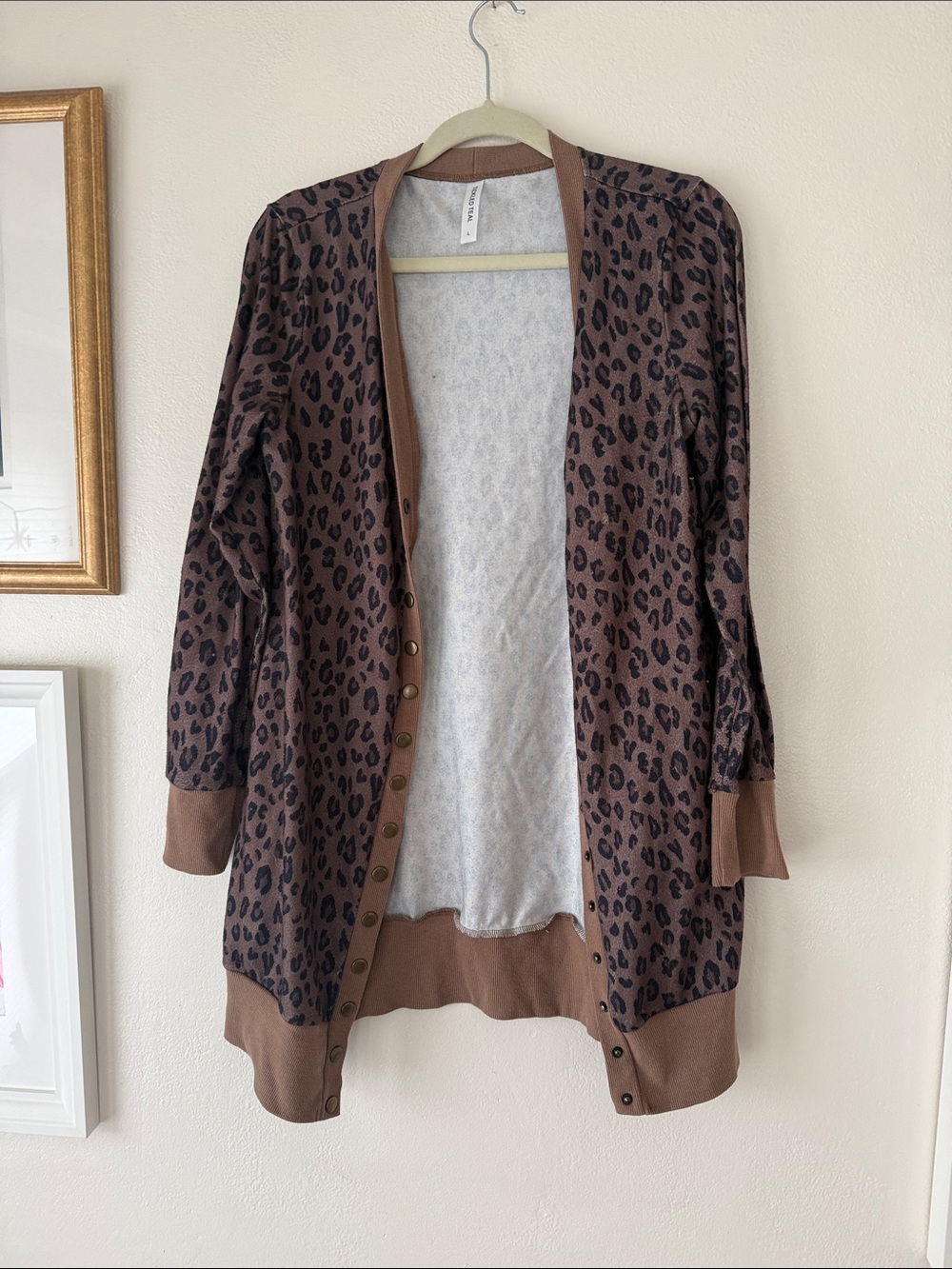 Tickled Teal Brown Leopard Print Open Cardigan